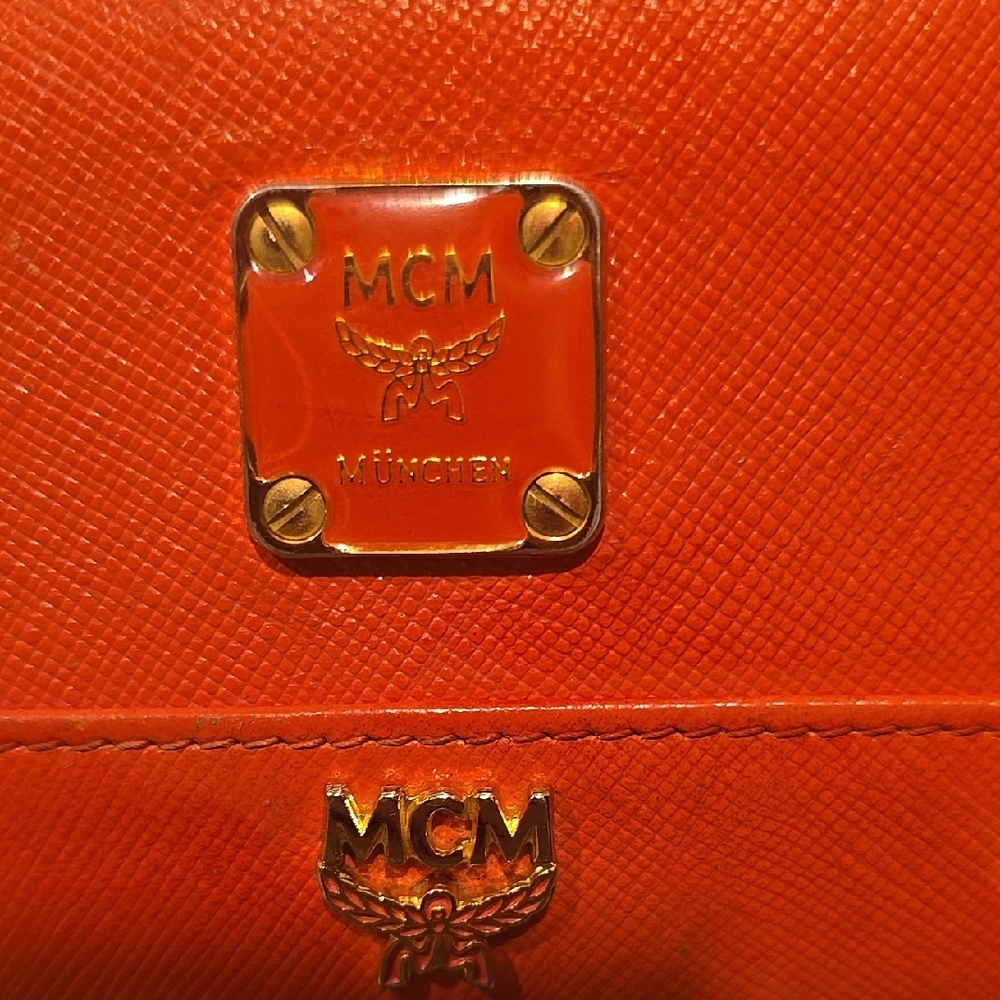 MCM Orange Saffiano Leather Flap Wallet with Gold Accents - Picture 8 of 13